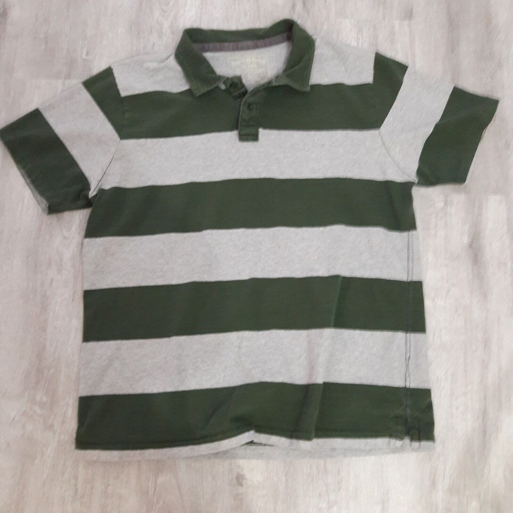 Canyon River Blues Rugby Polo Shirt Heavy Cotton Material XL Green Gray Striped